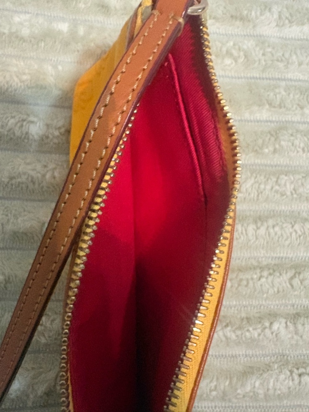 Dooney & Bourke Dandelion Coated cotton/orange Embossed DB Wristlet w/Brown Trim - Picture 7 of 8